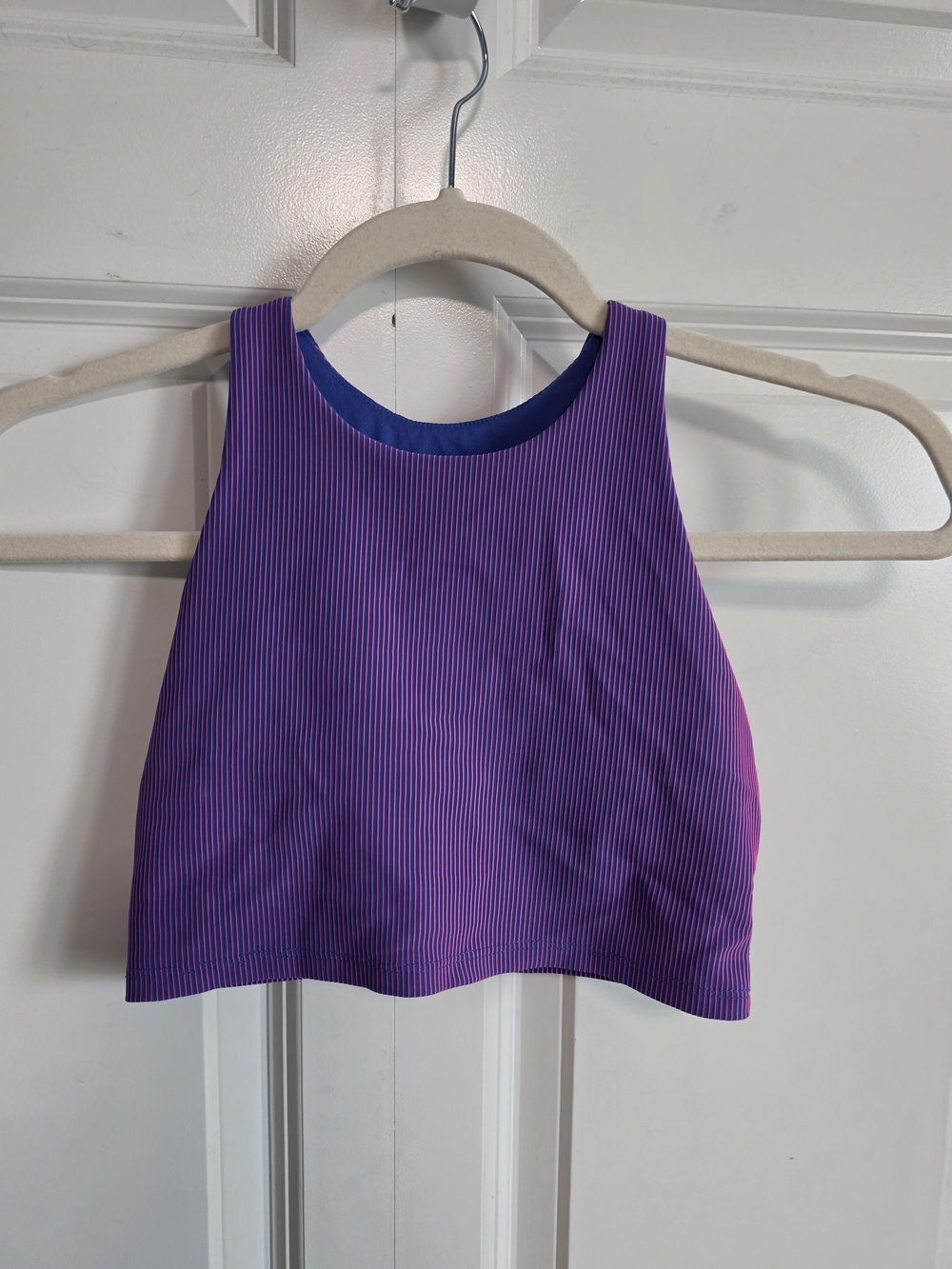 Old Navy Purple pink and blue vertical Striped High-Neck Crop Tank built in bra